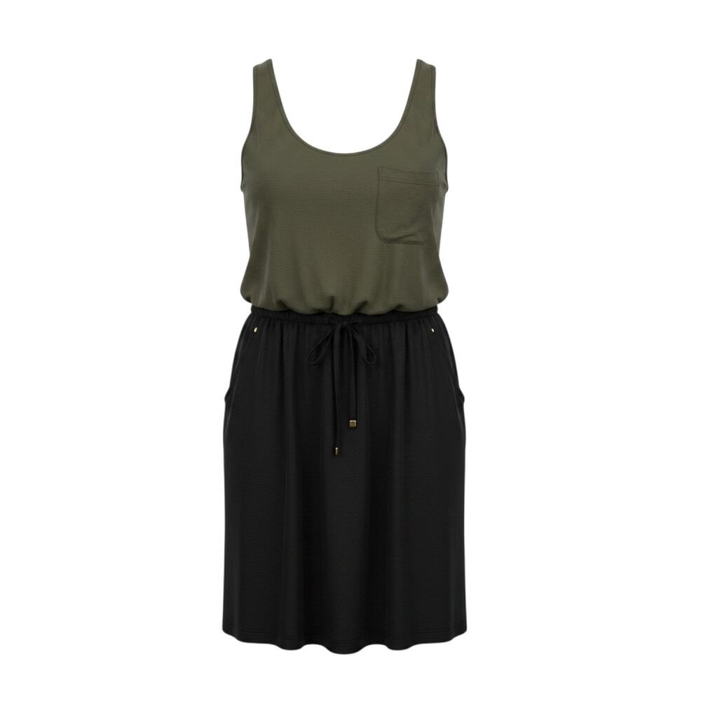 Edme & Esyllte Anthropologie Olive and black rayon sleeveless midi dress with sc